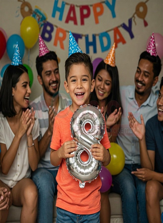 Propsicle 16 inch Birthday Foil 8 Number Helium Balloon Party Decoration Silver Pack of 1 | 8 Year No. Balloons Birthday/Anniversary | Eight Number - Image 4